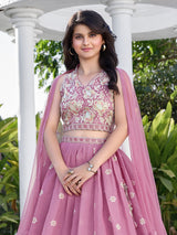 Pink chiffon wedding wear lehenga choli