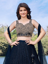 Navy reception wear silk lehenga choli