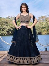 Navy reception wear silk lehenga choli