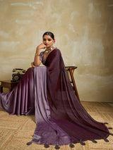 Wine shaded velvet chiffon saree with stone work