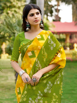 Mustard yellow malmal cotton saree with pum pum accents