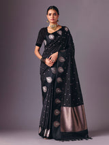 Black semi silk party wear zari work saree