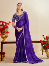 Purple georgette bandhej printed festive saree