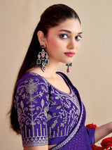 Purple georgette bandhej printed festive saree