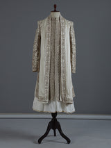 Cream raw silk sherwani with regal zardosi and sequins work