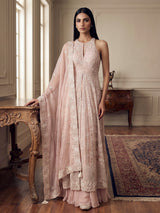 Elegant pink tissue silk palazzo suit with designer detailing