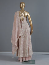 Elegant pink tissue silk palazzo suit with designer detailing