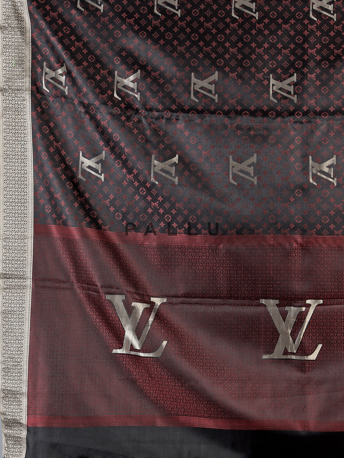 Charcoal black banarasi silk saree with intricate zari work