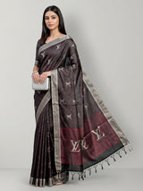 Charcoal black banarasi silk saree with intricate zari work