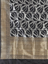 Black banarasi silk saree adorned with elegant silver zari detailing