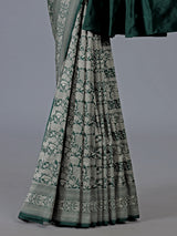 Dark green banarasi silk saree designed for wedding wear