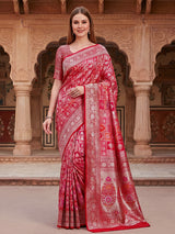 Rani pink banarasi silk saree with rich zari work for weddings
