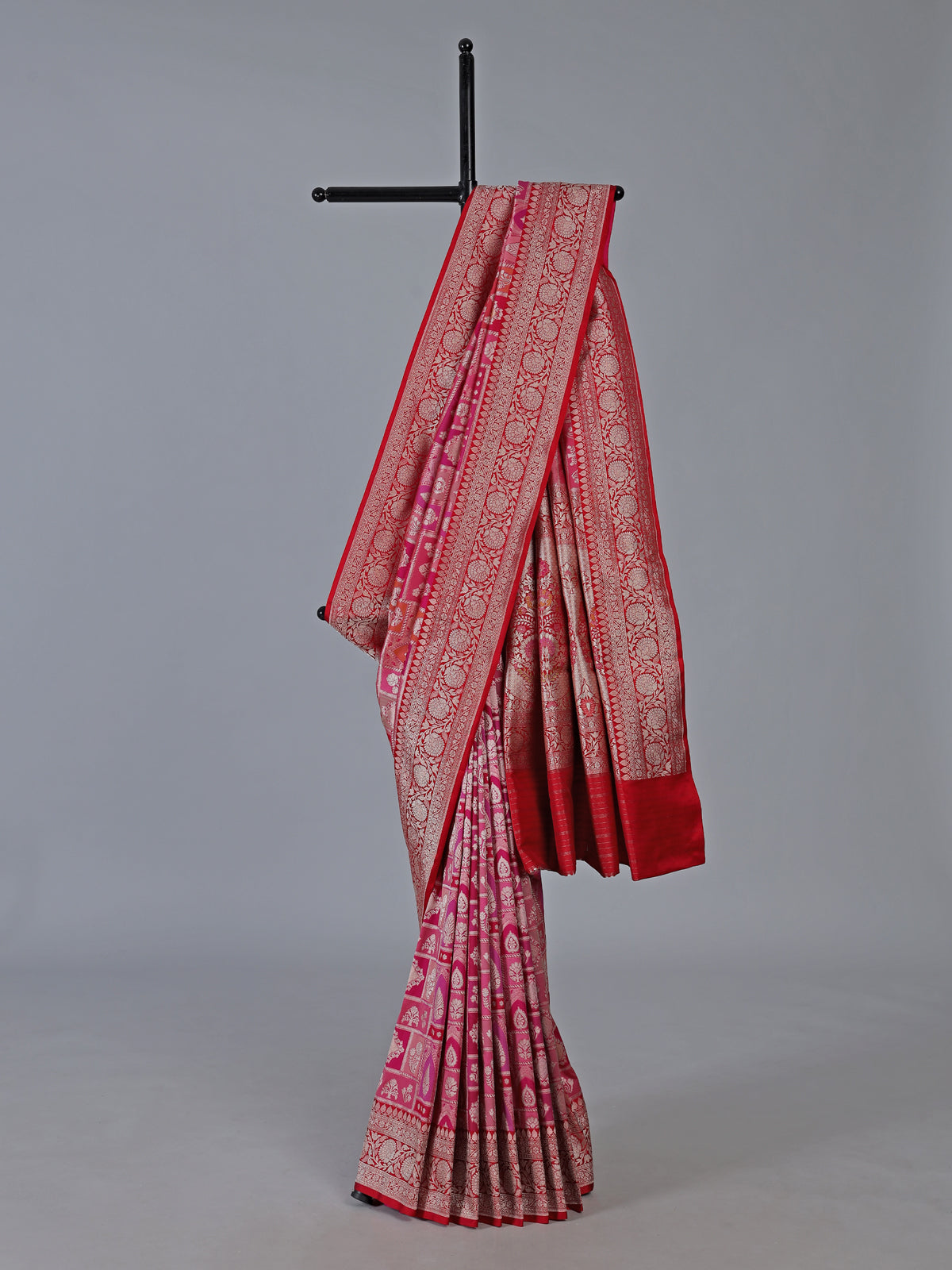 Rani pink banarasi silk saree with rich zari work for weddings