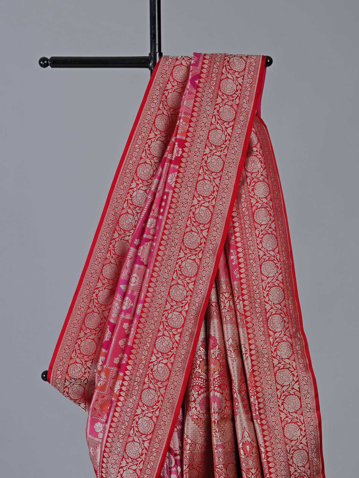 Rani pink banarasi silk saree with rich zari work for weddings