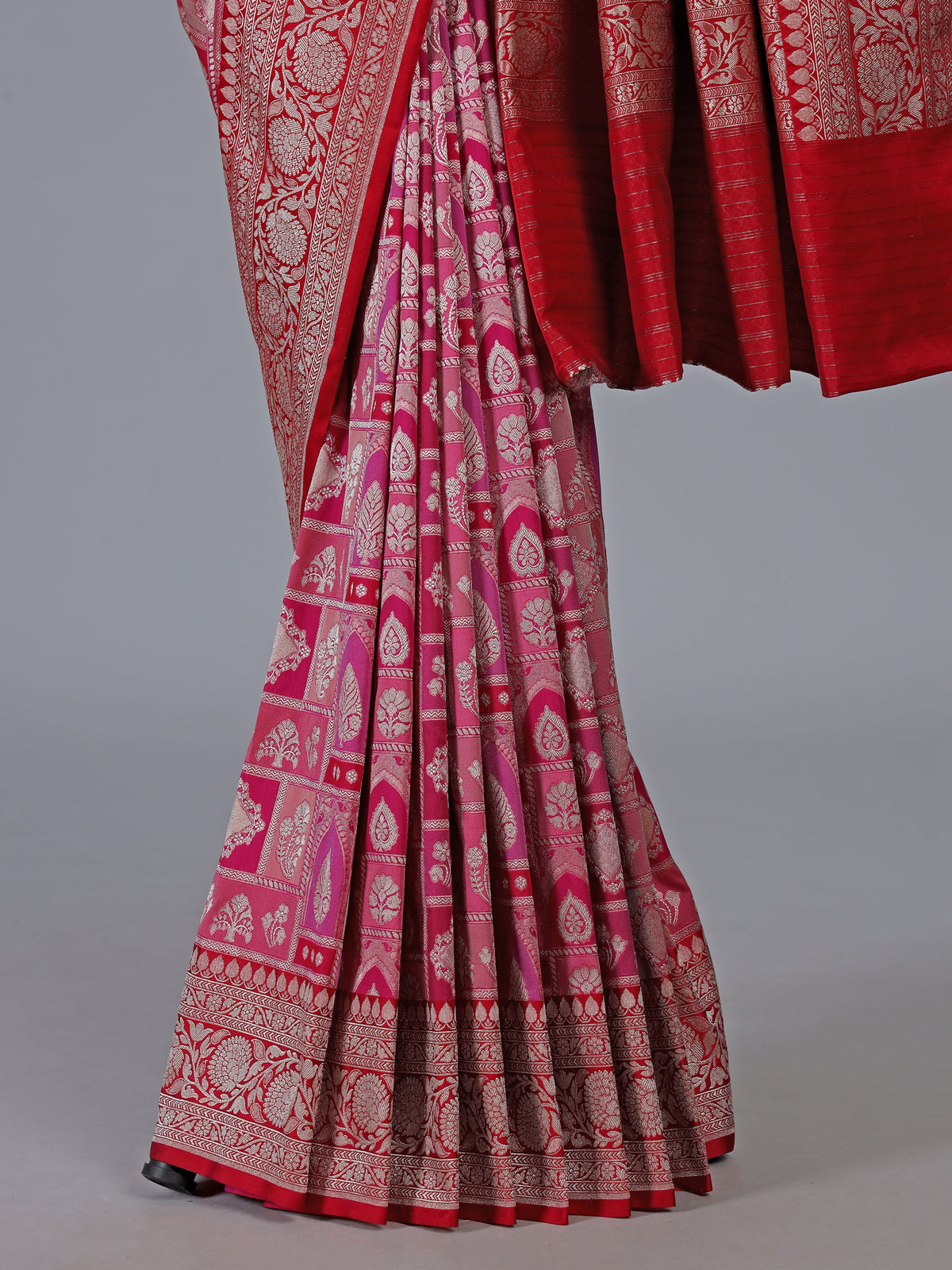 Rani pink banarasi silk saree with rich zari work for weddings