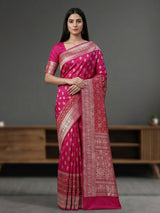 Rani pink banarasi silk saree perfect for wedding celebrations