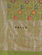 Light green banarasi silk saree ideal for festive occasions