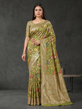 Light green banarasi silk saree ideal for festive occasions