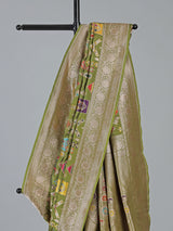 Light green banarasi silk saree ideal for festive occasions