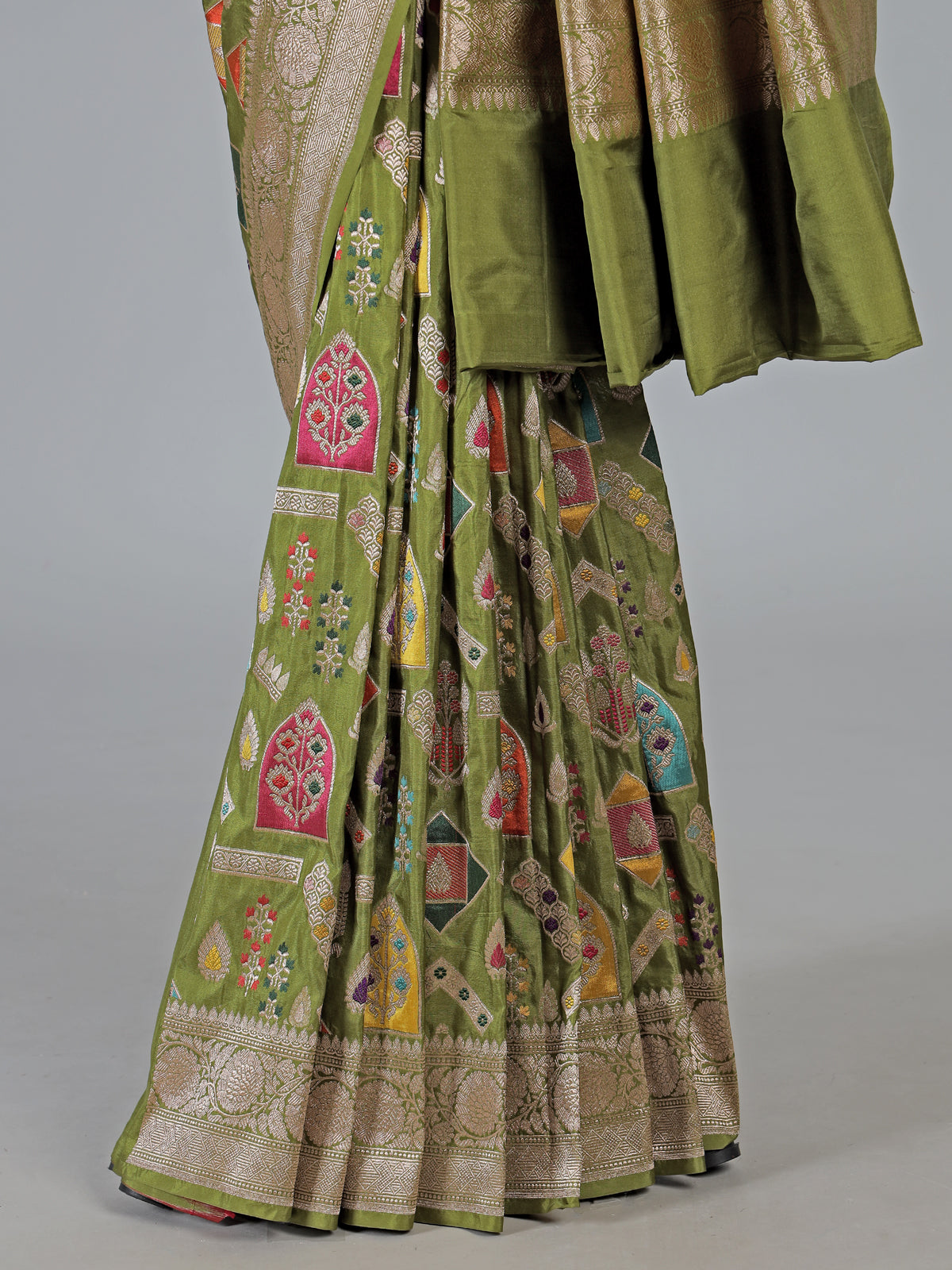 Light green banarasi silk saree ideal for festive occasions