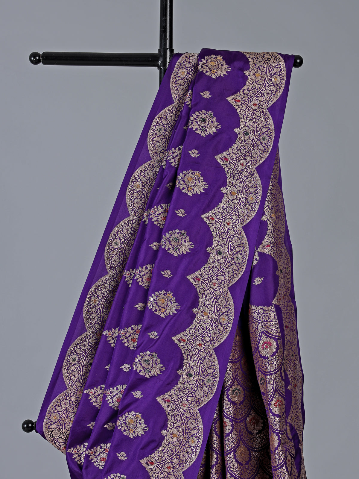 Purple banarasi silk saree with intricate zari work for weddings