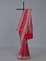 Red banarasi silk saree with golden zari detailing for wedding wear