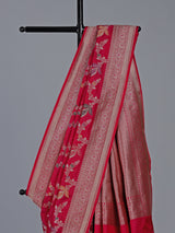 Red banarasi silk saree with golden zari detailing for wedding wear