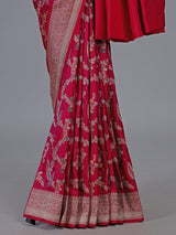 Red banarasi silk saree with golden zari detailing for wedding wear