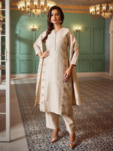 Gold silk straight cut salwar suit for festive wear
