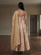 Peach brocade anarkali suit with zardosi zari elegance