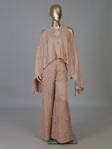 Peach cotton linen designer suit with tassel palazzo
