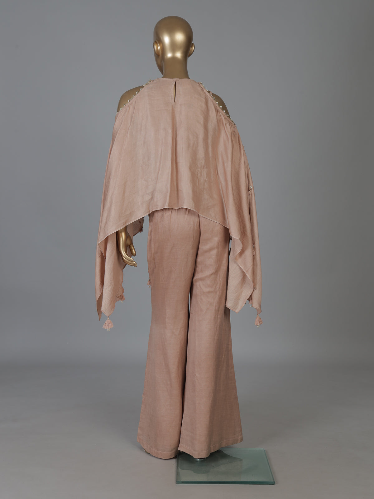 Peach cotton linen designer suit with tassel palazzo