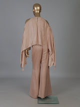 Peach cotton linen designer suit with tassel palazzo