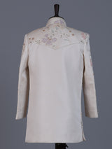 Cream silk blend indowestern suit with sequin embroidery