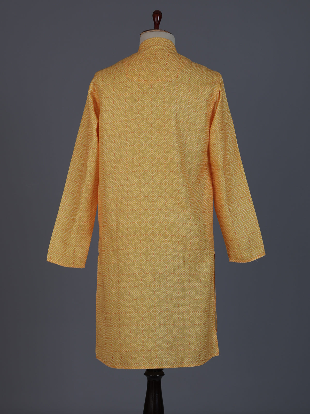 Yellow printed kurta suit in cotton silk for haldi