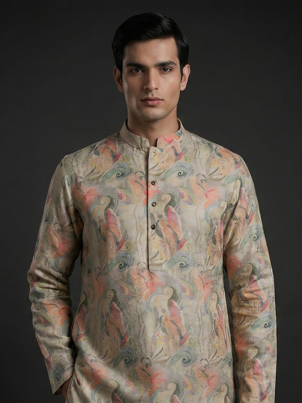 Multicolor printed jacquard kurta suit