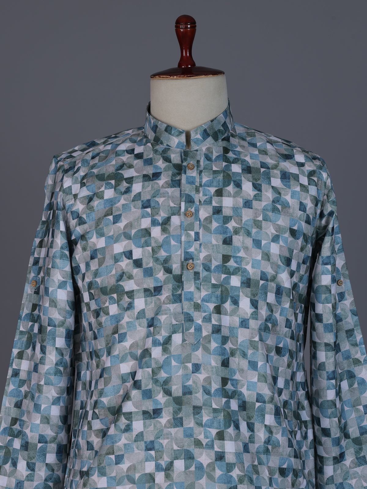 Blue cotton silk printed kurta suit for festivals