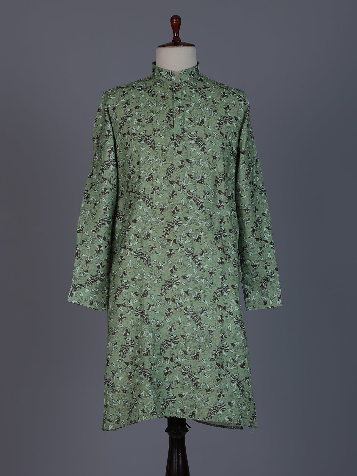Green festive printed kurta suit in cotton