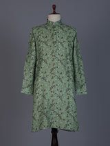 Green festive printed kurta suit in cotton