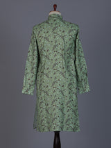 Green festive printed kurta suit in cotton