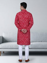 Red cotton festive wear printed kurta suit for men