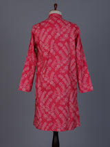 Red cotton festive wear printed kurta suit for men