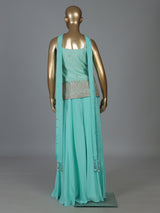 Aqua blue crepe silk palazzo suit with mirror work