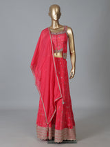 Pink silk designer palazzo suit with detailed work