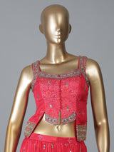 Pink silk designer palazzo suit with detailed work