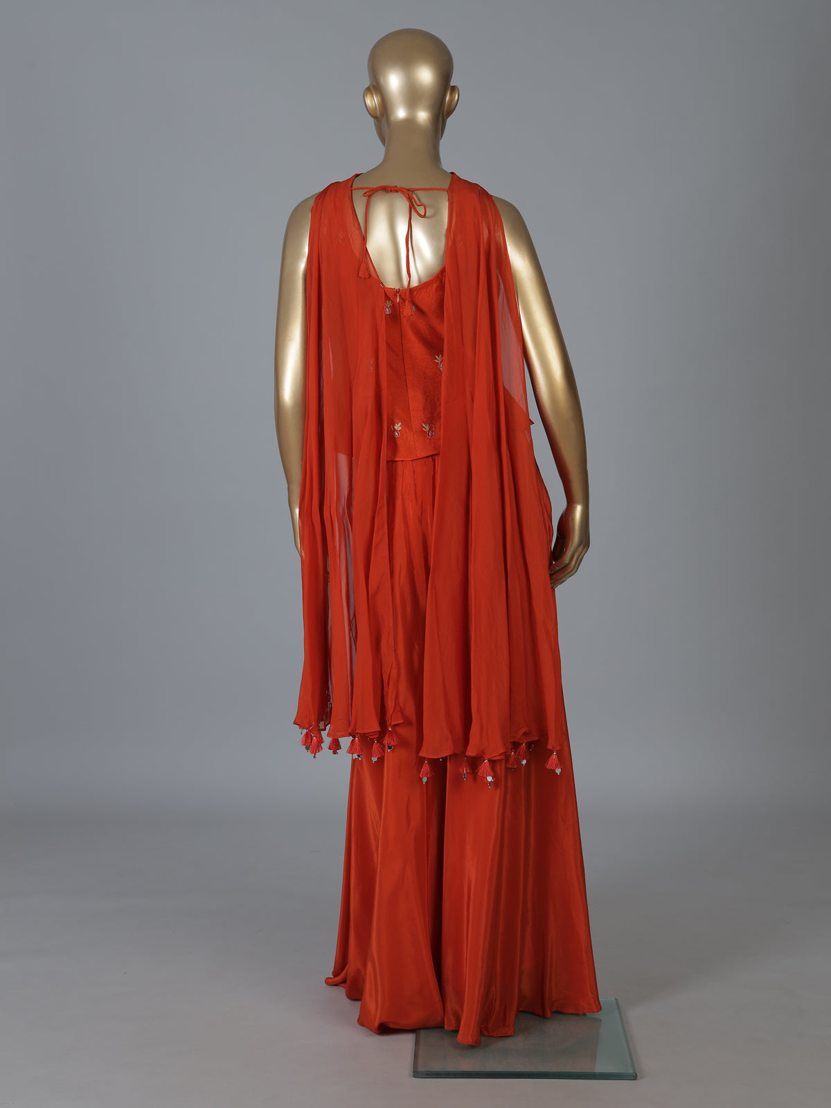 Orange satin silk palazzo suit with heavy embellishments