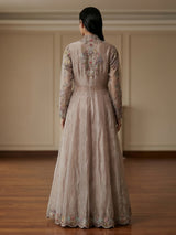Beige tissue silk long jacket style designer suit