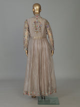 Beige tissue silk long jacket style designer suit