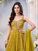 Mehendi green silk palazzo suit with embroidery work