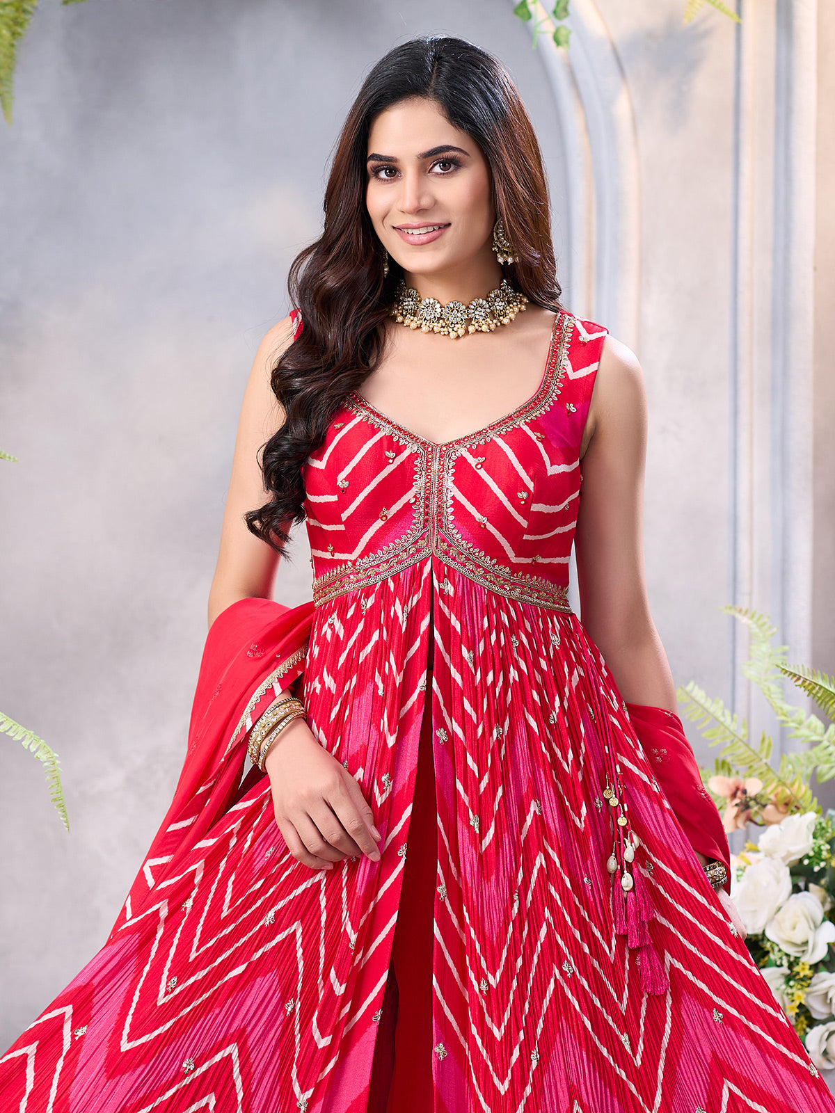 Rani pink silk palazzo suit with zardosi work